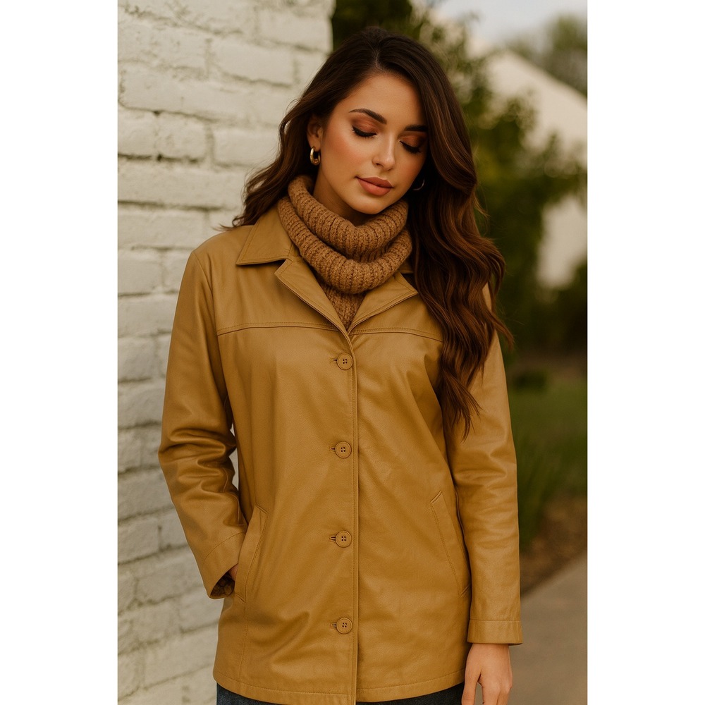 Dimension New York Men's Women's Genuine Leather Jacket Tan Size M‎